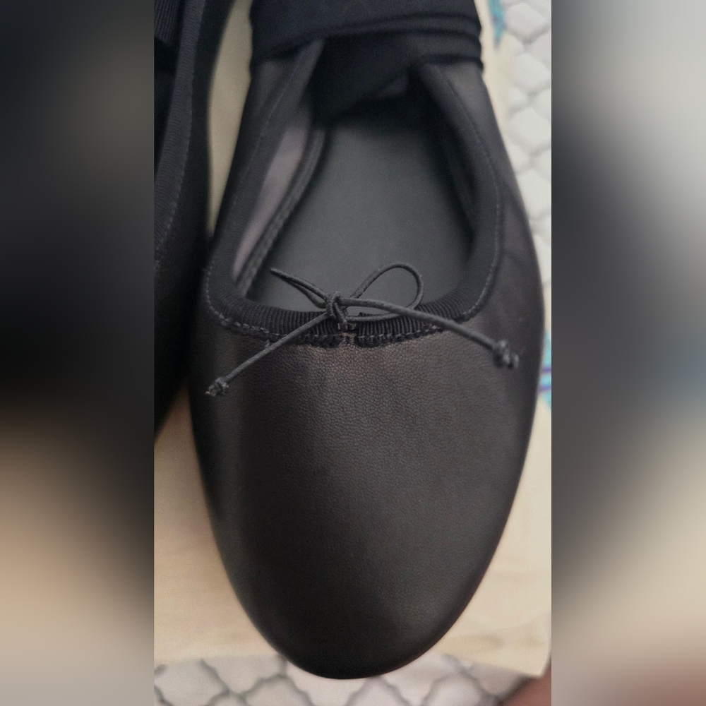 New Tory Burch Elodie Lace Up Black Ballet Flats Size 10.5 - Picture 3 of 14